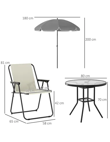Outsunny 4 Seater Garden Furniture Set, 6 Pieces Garden Table and Chairs with Parasol, Outdoor Garden Dining Set with Folding Ch