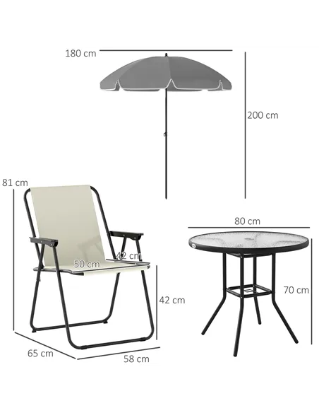 Outsunny 4 Seater Garden Furniture Set, 6 Pieces Garden Table and Chairs with Parasol, Outdoor Garden Dining Set with Folding Ch