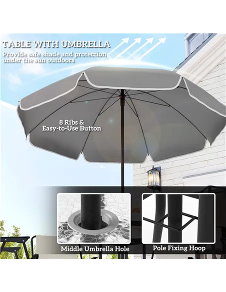 Outsunny 4 Seater Garden Furniture Set, 6 Pieces Garden Table and Chairs with Parasol, Outdoor Garden Dining Set with Folding Ch