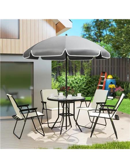 Outsunny 4 Seater Garden Furniture Set, 6 Pieces Garden Table and Chairs with Parasol, Outdoor Garden Dining Set with Folding Ch