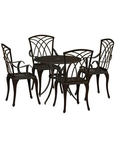 Outsunny 5 Pieces Garden Dining Set for 4, Cast Aluminium Outdoor Dining Set with 4 Armchairs and Round Dining Table with Paraso