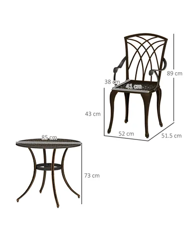 Outsunny 5 Pieces Garden Dining Set for 4, Cast Aluminium Outdoor Dining Set with 4 Armchairs and Round Dining Table with Paraso