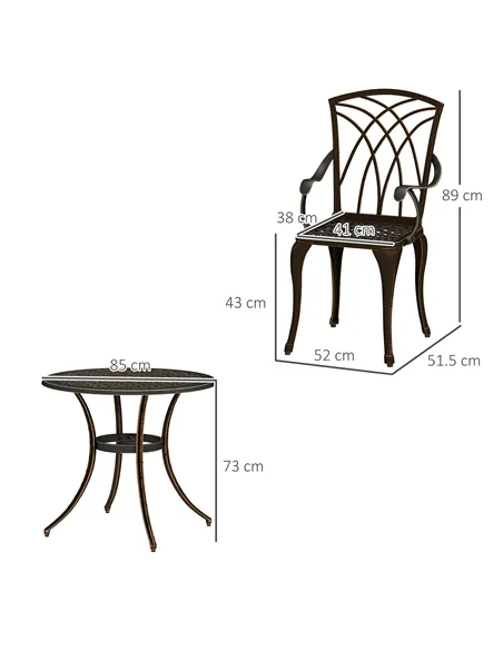 Outsunny 5 Pieces Garden Dining Set for 4, Cast Aluminium Outdoor Dining Set with 4 Armchairs and Round Dining Table with Paraso