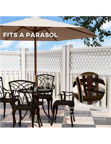 Outsunny 5 Pieces Garden Dining Set for 4, Cast Aluminium Outdoor Dining Set with 4 Armchairs and Round Dining Table with Paraso