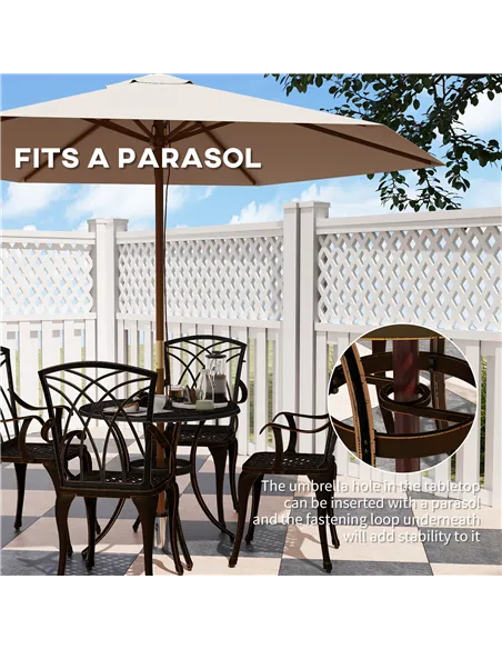 Outsunny 5 Pieces Garden Dining Set for 4, Cast Aluminium Outdoor Dining Set with 4 Armchairs and Round Dining Table with Paraso