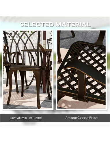 Outsunny 5 Pieces Garden Dining Set for 4, Cast Aluminium Outdoor Dining Set with 4 Armchairs and Round Dining Table with Paraso