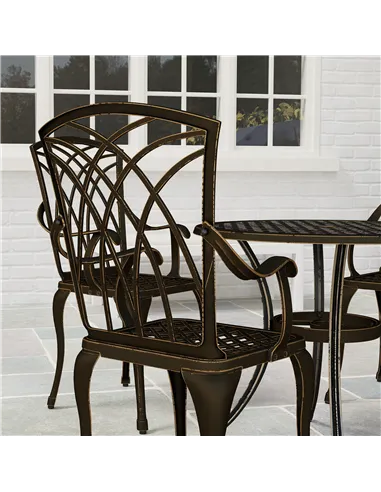 Outsunny 5 Pieces Garden Dining Set for 4, Cast Aluminium Outdoor Dining Set with 4 Armchairs and Round Dining Table with Paraso