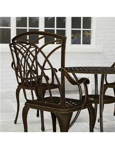 Outsunny 5 Pieces Garden Dining Set for 4, Cast Aluminium Outdoor Dining Set with 4 Armchairs and Round Dining Table with Paraso