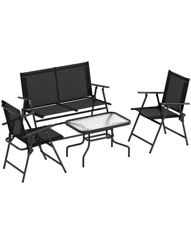 Outsunny Four-Piece Metal Garden Sofa Set - Black