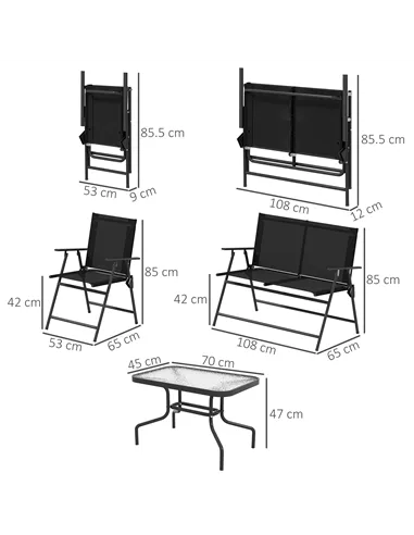 Outsunny Four-Piece Metal Garden Sofa Set - Black