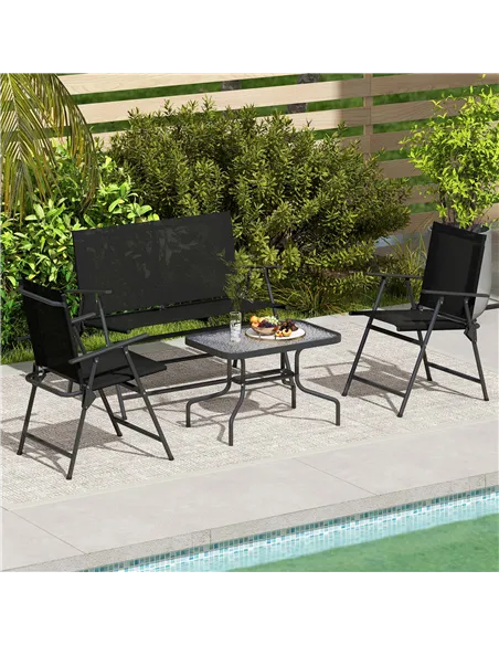 Outsunny Four-Piece Metal Garden Sofa Set - Black