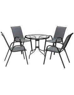 Outsunny Five-Piece Steel Patio Set, with Glass-Top Table - Dark Grey