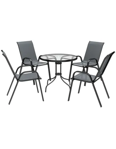 Outsunny Five-Piece Steel Patio Set, with Glass-Top Table - Dark Grey