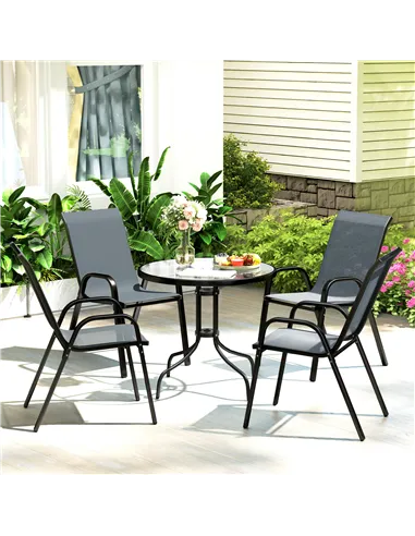 Outsunny Five-Piece Steel Patio Set, with Glass-Top Table - Dark Grey