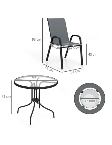 Outsunny Five-Piece Steel Patio Set, with Glass-Top Table - Dark Grey