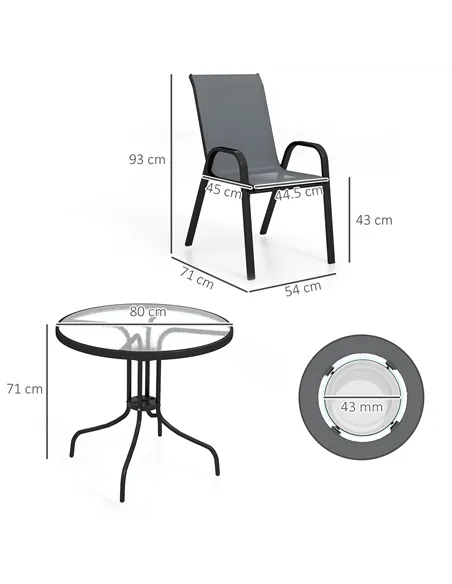 Outsunny Five-Piece Steel Patio Set, with Glass-Top Table - Dark Grey