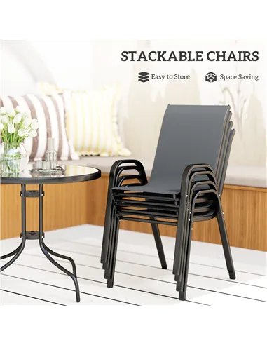 Outsunny Five-Piece Steel Patio Set, with Glass-Top Table - Dark Grey