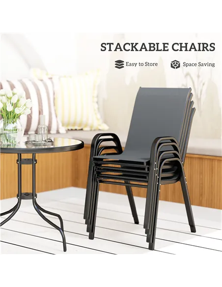 Outsunny Five-Piece Steel Patio Set, with Glass-Top Table - Dark Grey