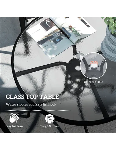 Outsunny Five-Piece Steel Patio Set, with Glass-Top Table - Dark Grey