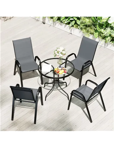 Outsunny Five-Piece Steel Patio Set, with Glass-Top Table - Dark Grey