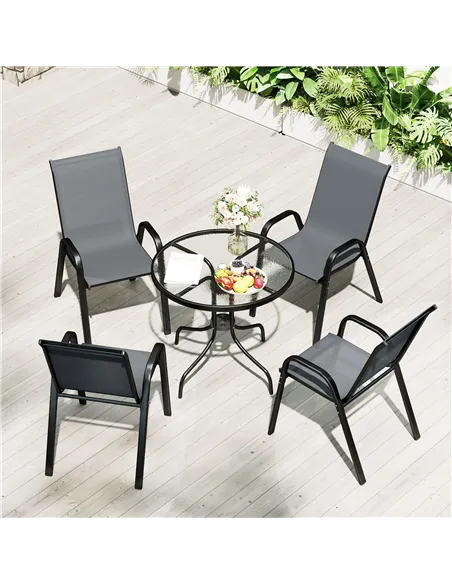 Outsunny Five-Piece Steel Patio Set, with Glass-Top Table - Dark Grey
