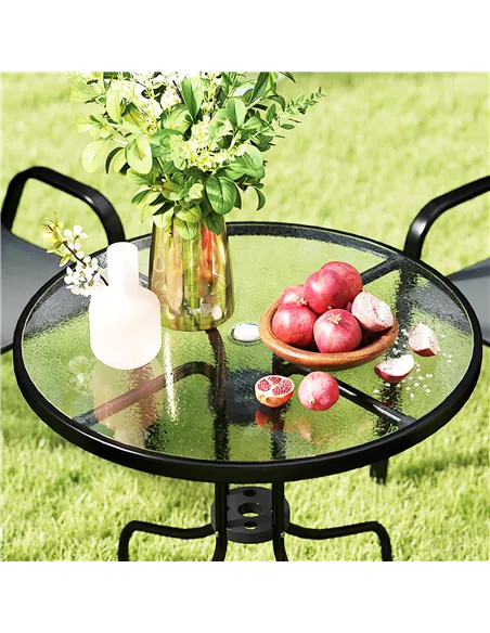 Outsunny Five-Piece Steel Patio Set, with Glass-Top Table - Dark Grey