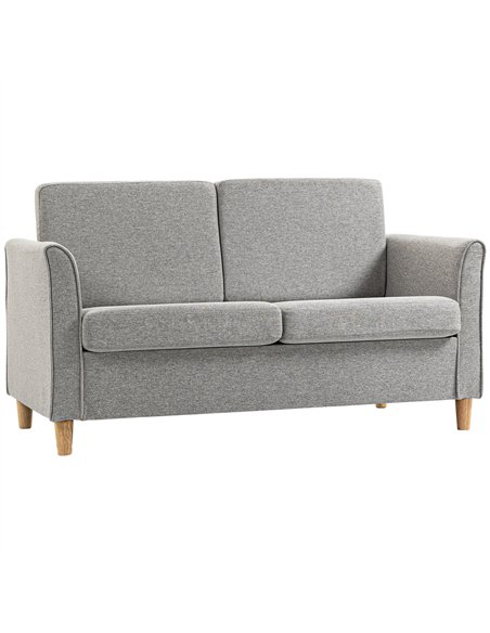 HOMCOM Compact Loveseat Sofa, Modern 2 Seater Sofa for Living Room with Wood Legs and Armrests, Light Grey