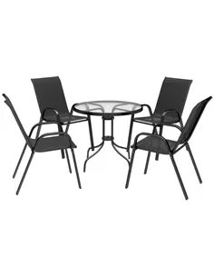Outsunny Five-Piece Steel Patio Set, with Glass-Top Table - Black