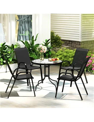 Outsunny Five-Piece Steel Patio Set, with Glass-Top Table - Black