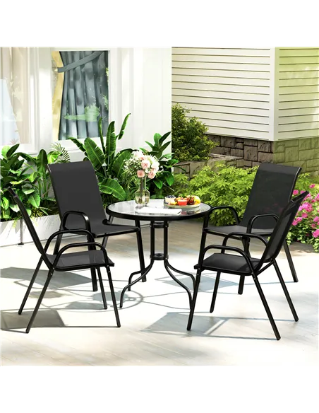 Outsunny Five-Piece Steel Patio Set, with Glass-Top Table - Black