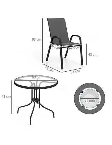 Outsunny Five-Piece Steel Patio Set, with Glass-Top Table - Black