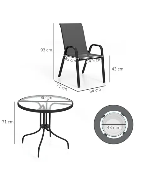 Outsunny Five-Piece Steel Patio Set, with Glass-Top Table - Black