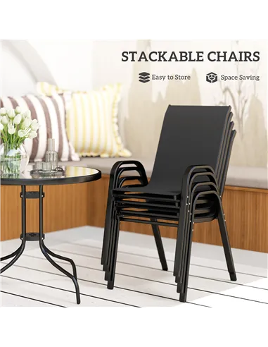 Outsunny Five-Piece Steel Patio Set, with Glass-Top Table - Black