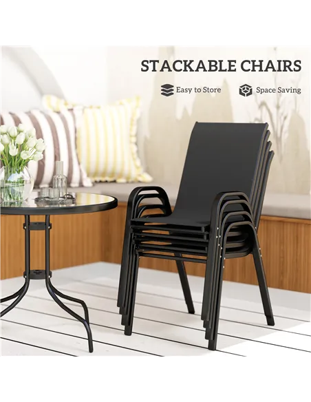 Outsunny Five-Piece Steel Patio Set, with Glass-Top Table - Black