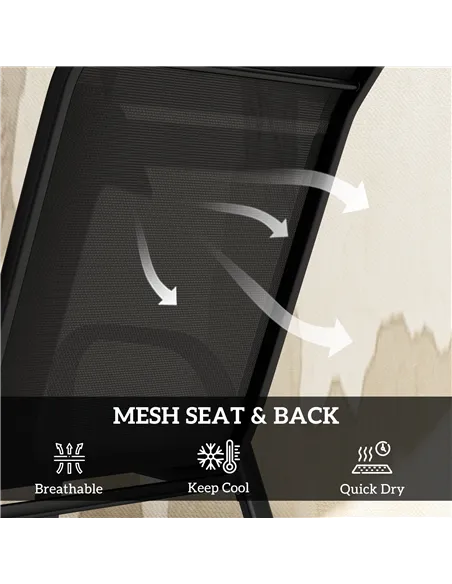 Outsunny Five-Piece Steel Patio Set, with Glass-Top Table - Black