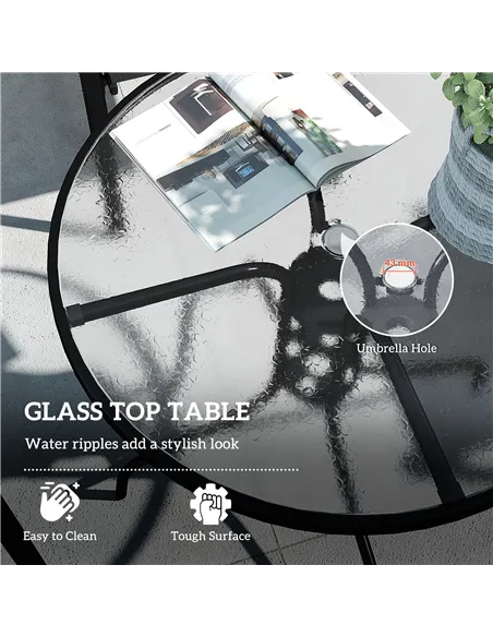 Outsunny Five-Piece Steel Patio Set, with Glass-Top Table - Black