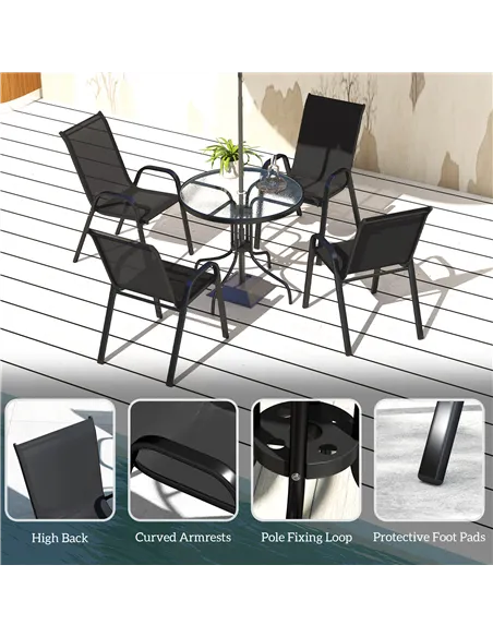 Outsunny Five-Piece Steel Patio Set, with Glass-Top Table - Black
