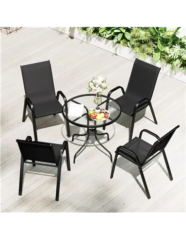 Outsunny Five-Piece Steel Patio Set, with Glass-Top Table - Black