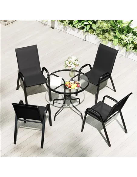 Outsunny Five-Piece Steel Patio Set, with Glass-Top Table - Black