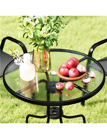 Outsunny Five-Piece Steel Patio Set, with Glass-Top Table - Black