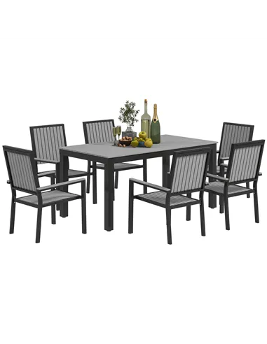 Outsunny 6 Seater Garden Dining Set with Stackable Chairs, Aluminium Frame, Rectangular Plastic Top, Garden Furniture Set, Outdo