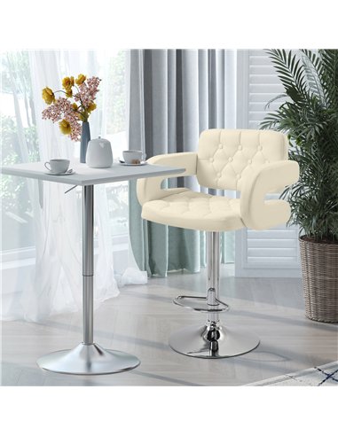 HOMCOM PU Leather Upholstered Swivel Bar Stool, Height Adjustable with Back, Armrest, Footrest, Beige