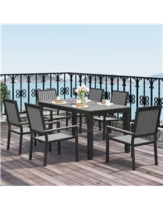Outsunny 6 Seater Garden Dining Set with Stackable Chairs, Aluminium Frame, Rectangular Plastic Top, Garden Furniture Set, Outdo 2
