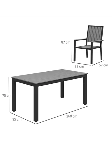 Outsunny 6 Seater Garden Dining Set with Stackable Chairs, Aluminium Frame, Rectangular Plastic Top, Garden Furniture Set, Outdo