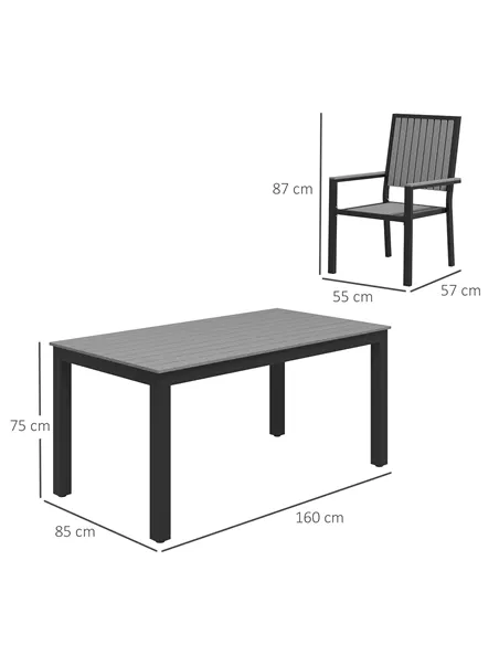 Outsunny 6 Seater Garden Dining Set with Stackable Chairs, Aluminium Frame, Rectangular Plastic Top, Garden Furniture Set, Outdo
