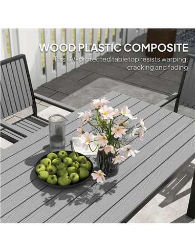 Outsunny 6 Seater Garden Dining Set with Stackable Chairs, Aluminium Frame, Rectangular Plastic Top, Garden Furniture Set, Outdo