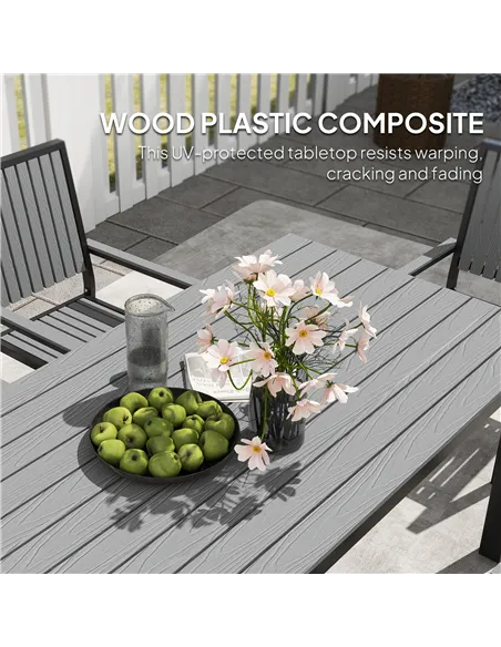 Outsunny 6 Seater Garden Dining Set with Stackable Chairs, Aluminium Frame, Rectangular Plastic Top, Garden Furniture Set, Outdo