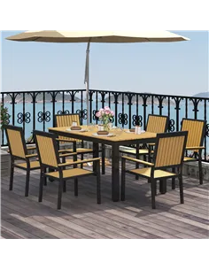 Outsunny 6 Seater Garden Dining Set with Stackable Chairs, Aluminium Frame, Rectangular Plastic Top, Garden Furniture Set, Outdo 2