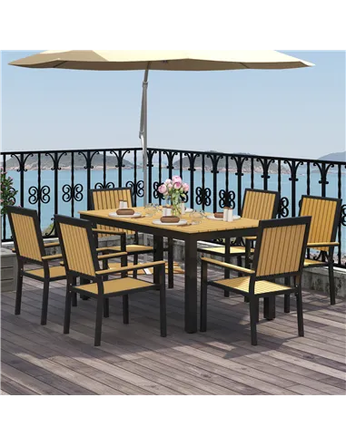 Outsunny 6 Seater Garden Dining Set with Stackable Chairs, Aluminium Frame, Rectangular Plastic Top, Garden Furniture Set, Outdo