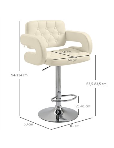 HOMCOM PU Leather Upholstered Swivel Bar Stool, Height Adjustable with Back, Armrest, Footrest, Beige